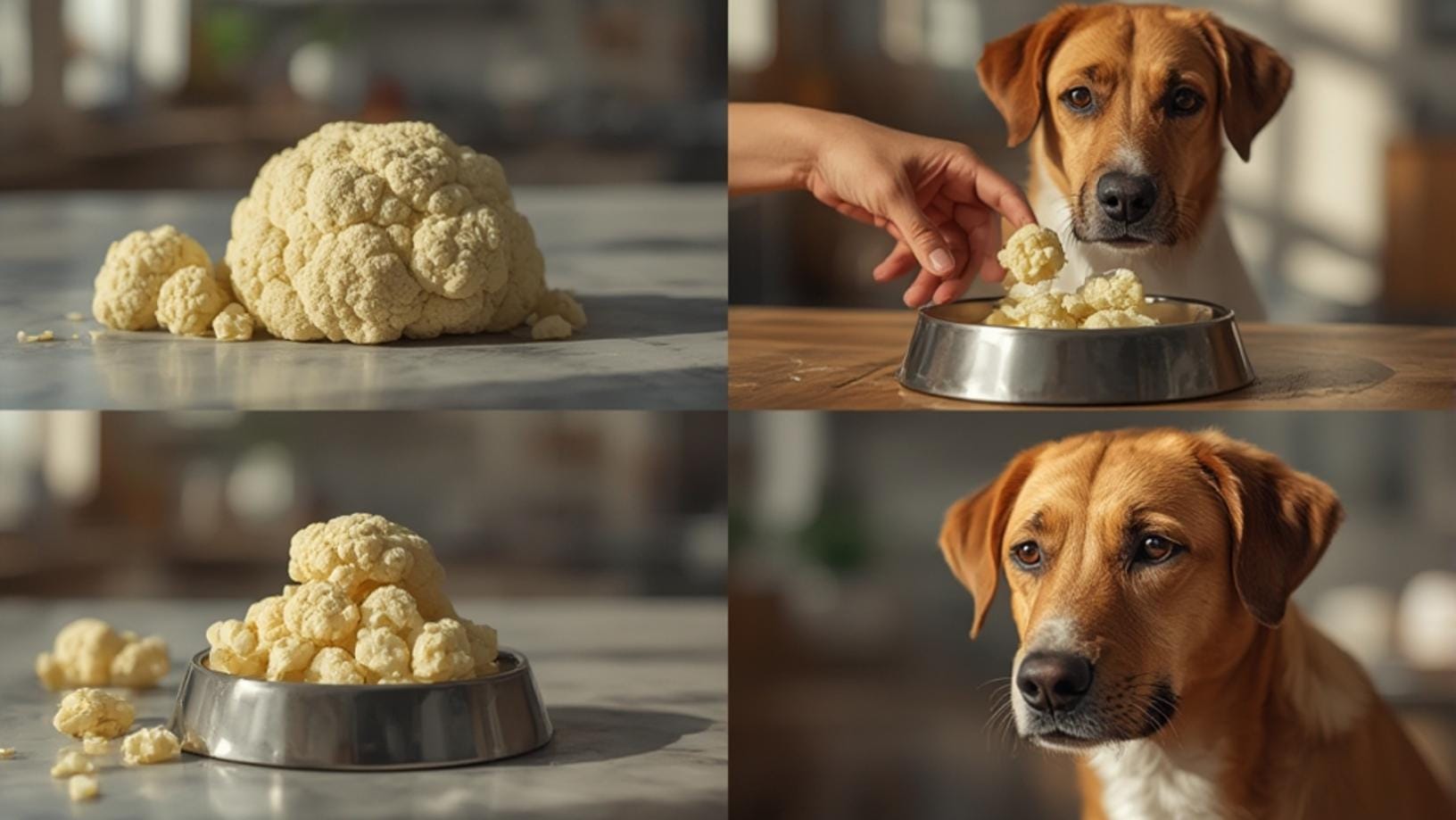 Chopped cauliflower florets prepared for dog feeding